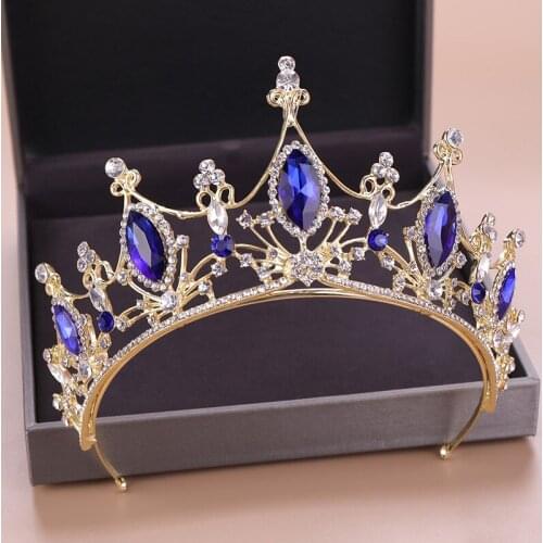 Vintage Blue Headpieces Wedding Crown Alloy Bridal Tiara Baroque Queen King Crown rhinestone tiara and crown Cheap