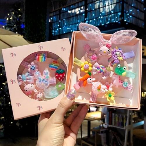 10Pc Cute Flower Animal Hair Clip Girl Cartoon Hair Clip With Gift Box Barrettes Hairpin Elastic Headdress Hair Accessories Gift