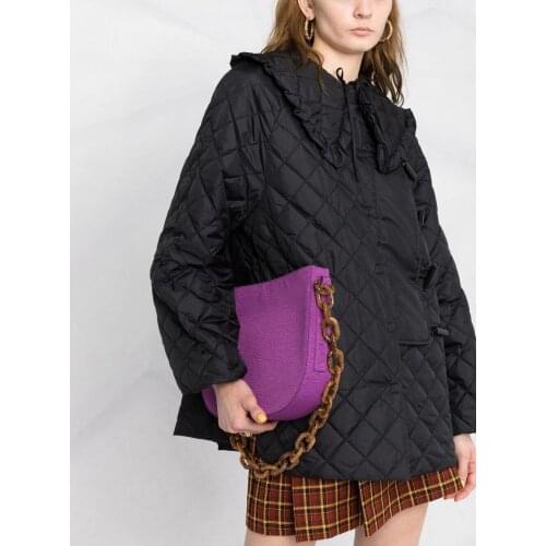 Women Jacket 2021 Autumn and Winter Retro Black Long-sleeved Detachable Doll Collar Single-breasted Short Padded Coat