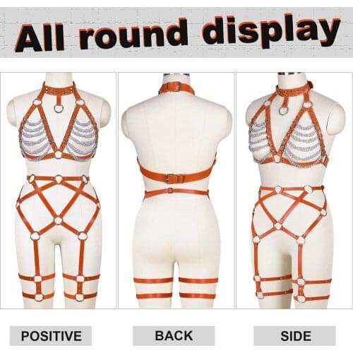 Full Body Harness For Women Punk Accessories Leather Erotic Fetish Lingerie Set Fashion Garter Sexy Hollow Bra Belt Pole Dance