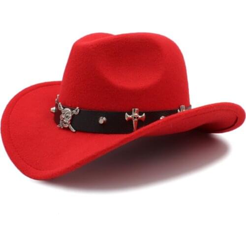 Women Wool Hollow Western Cowboy Hat Pirate Leather Belt Lady Queen Jazz Montana Sombrero Hombre Cap Size 56-58cm