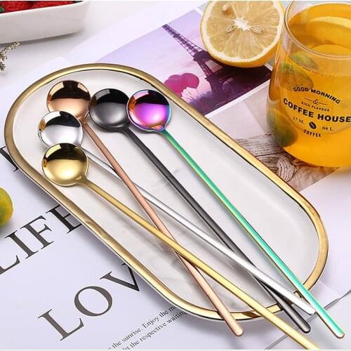 1Pcs New Colorful Coffee Spoon 24cm Long Handled Stainless Steel Ice Cream Dessert Tea Spoon Dinnerware Flatware Kitchen Tools