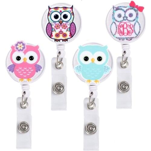 10pcs/lot Lovely Owl Baby Women Ladies Retractable Badge Reel for Clips Office Working Name Card Holders Case Gifts Keychains
