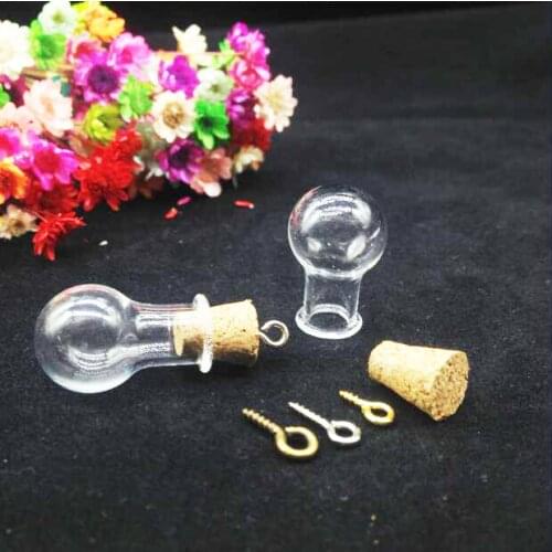 10pcs/lot Mini Empty Wishing Bottle vial Pendants Perfume essential oil Cork Plug Glass Hand-Blown jewelry Necklace