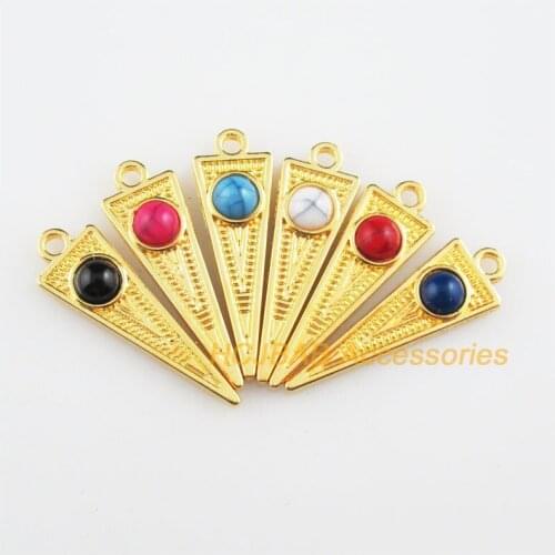 12 New Round Mixed Charms Acrylic Triangle Flowers Gold Tone Pendants 9x28.5mm