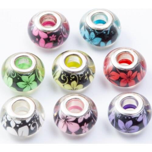 20Pcs/Lot Mix Color flower Silver Plated Buckle DIY Resin Plastic Bead Charm Fits for Pandora European Jewelry Bracelet js2247