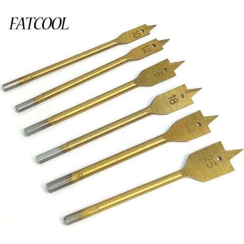 6pc/Sets Of Tools Industrial Shovel Paddle Flat Boring Drill Bit Three Pointed Woodworking Drill Titanium Woodworking Hole