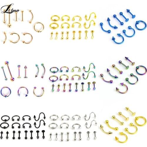 8/9/16Pcs Mix Bar Ball Ring Spiking Surgical Stainless Steel Ear Eyebrow Lip Nose Tongue Piercing Set Jewelry For For Women Men