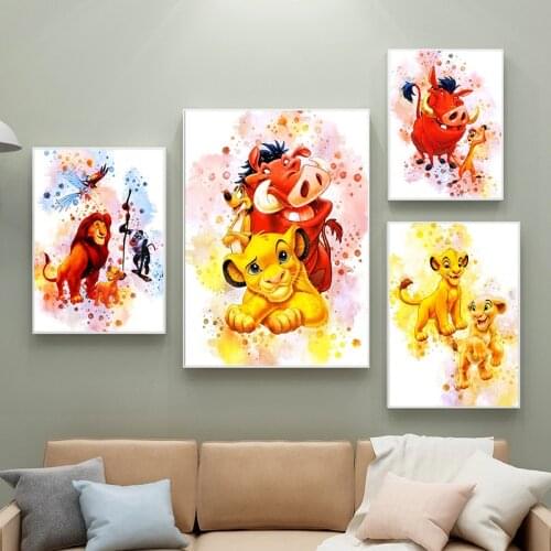 Watercolor Disney Cartoon Lion King Canvas Painting Posters and Prints Pictures on The Wall Art for Kids Room Home Decor Cuadros