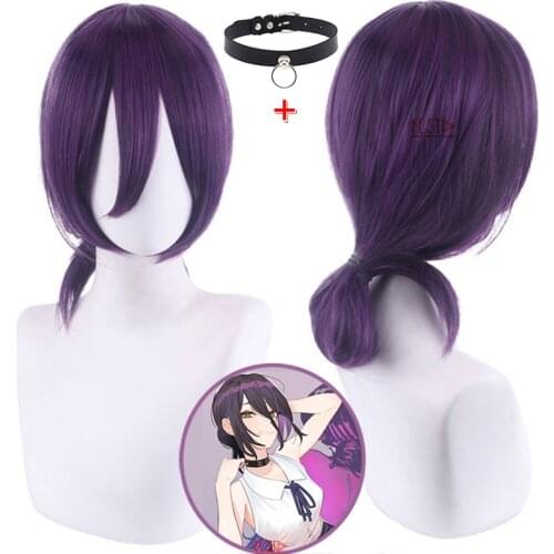 Anime Chainsaw Man Reze Cosplay Purple Wig Choker Heat-resistant Fiber Hair + Free Wig Cap Halloween Party Role Play Girls Women