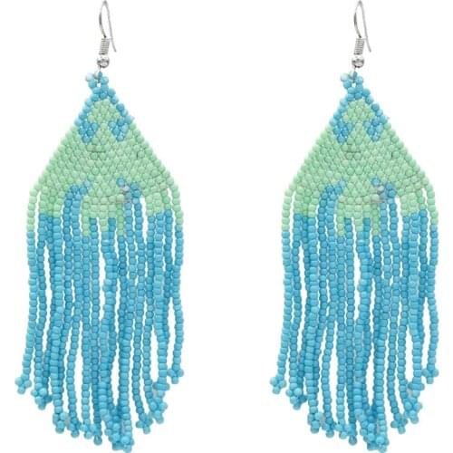 New Fashion Bohemian Handmade Beads Long Tassel Earrings Ethnic Indian Drop Earings For Women Party Jewelry Ornaments