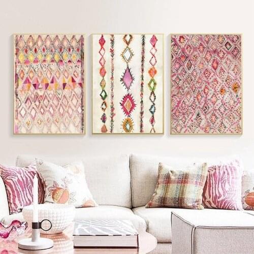 Bohemian Art Posters and Prints Pink Abstract Geometry Home Decor Watercolor Canvas Painting Wall Art Living Room Background Wal