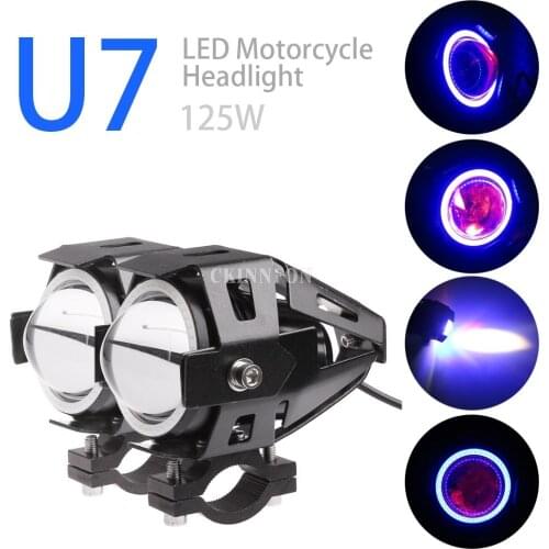 DHL 10PCS 2PCS/Set U7 LED Motorcycle Headlight Fog Spot Light Lamp Angle Eyes + Devil Eyes 12-80V Waterproof