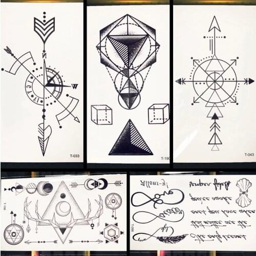 Geometry Temporary Tattoo Guide Black Arrow Graphics For Boys Girls Men Women Sticker Tatoos Hands Legs Neck Mathematics Tattoo