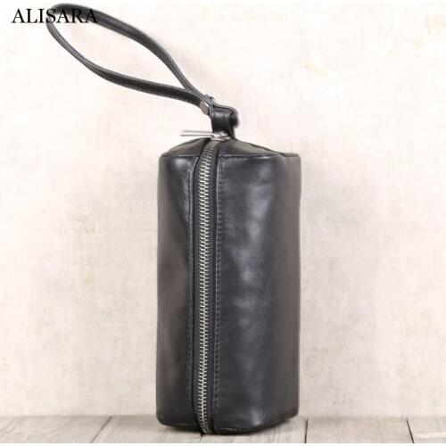 Alisara Clutch Bag Genuine Cow Leather Luxury Handmade Zipper Long Wallets Casual Organizer Hand Bags Big Capacity Phone Purse