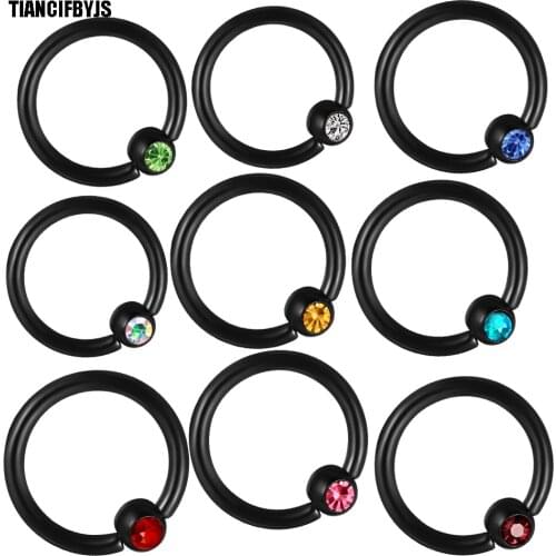 TIANCIFBYJS Black CBR Steel Captive Ball Bead Hoop Cartilage Septum Ring Piercing with 10 color body jewelry piercing nose