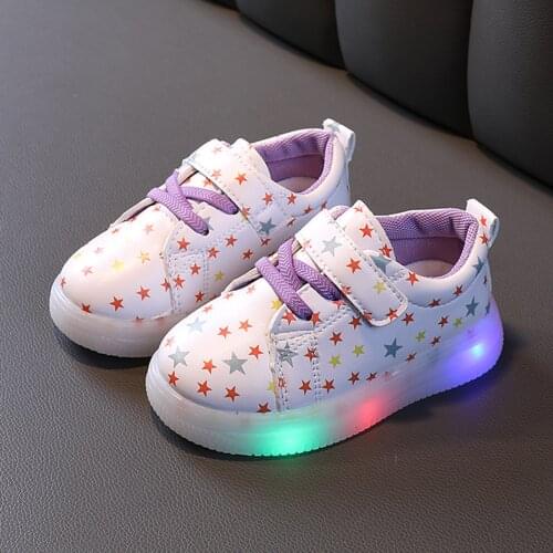 TELOTUNY Kids Baby Girls Sneakers Star Print Bling Led Light Luminous Soft Sole Running Sport Shoes 2021 Children tenis infantil