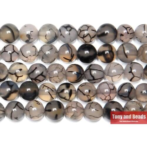 Free Shipping 15" Natural Stone Black Dragon Vein Agates Round Loose Beads 6 8 10 12MM Pick Size For Jewelry Making