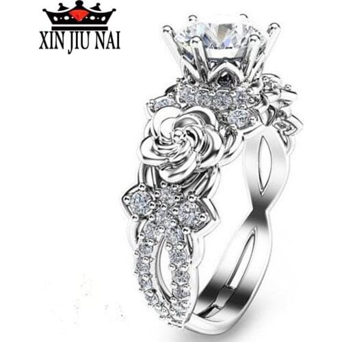 Fashionable and Unique Silver Rose Ring with High Quality Zircon CZ Lady Ring for Leisure Jewelry Birthday Party Gift women ring