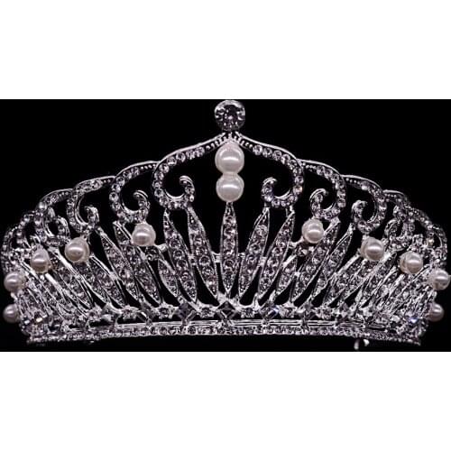 Fashion wedding party female headdress transparent rhinestone crystal inlay hollow metal bride bling crown hair ornaments