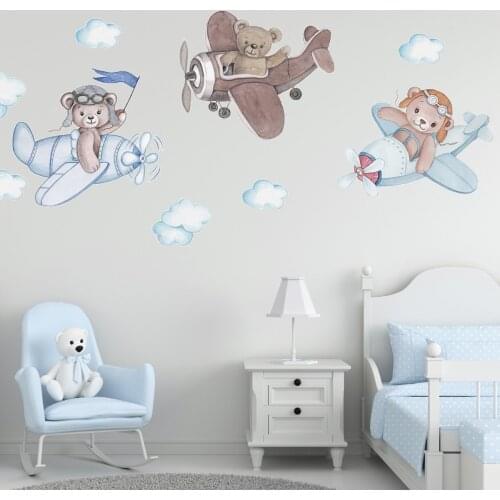 3 buddy Pilot Bears Wall Sticker Set