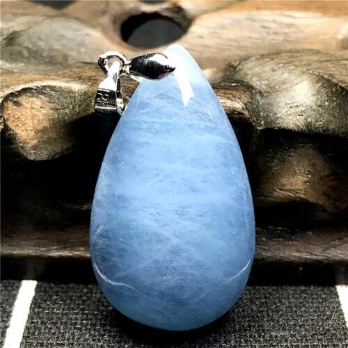 Natural Blue Aquamarine Pendant For Woman Man 34x20x11mm Gemstone Clear Water Drop Beads Silver Necklace Pendant Jewelry AAAAA