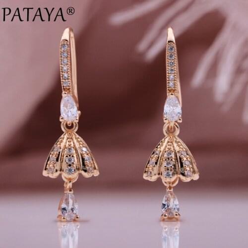 PATAYA New Water Drop Natural Zircon Long Earrings 585 Rose Gold Hollow Umbrella Cute Dangle Earrings Women Fine Fashion Jewelry