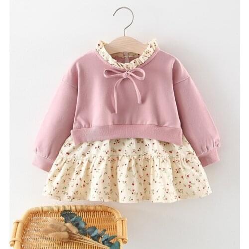 Special Offer Baby Girls Lovely Floral Princess Dresses New Infant Kids Fashion Bow Spliced Sweater Dress Newborn One Piece P149