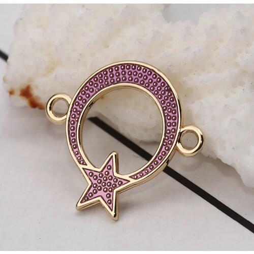 DoreenBeads Zinc Based Alloy Galaxy Connectors Half Moon Gold Color Multicolor Star Enamel 22mm( 7/8") x 19mm( 6/8"), 10 PCs