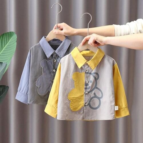 2 3 4 5 6 Y Baby Boys Cartoon Shirts Spring Autumn Kids Fashion Lapel Long Sleeve Shirts Handsome Casual Bear Blouses for Boys