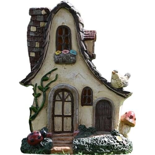 Fairy House Rustic Miniature Garden Cottage with Ladybug & Bird Resin Fairy Garden Miniature Villa Home Decoration