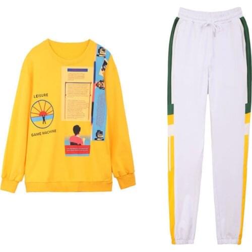 Sports Suit Ladies Fashion Autumn 2021 New Personality Loose Casual Wear Hooded Long-sleeved T-shirt Lace-up Trousers Sweater