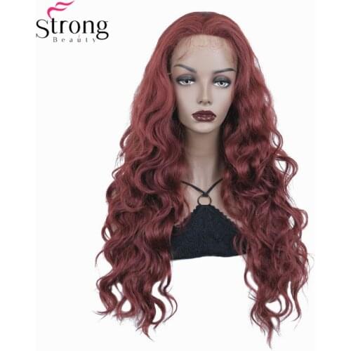 StrongBeauty Red Long Curly Hair Lace Front Wigs for women Synthetic Wig