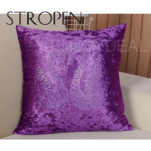 Decorative Throw Pillow Case Bag wiht Hot Drilling Swans Patterns for Household