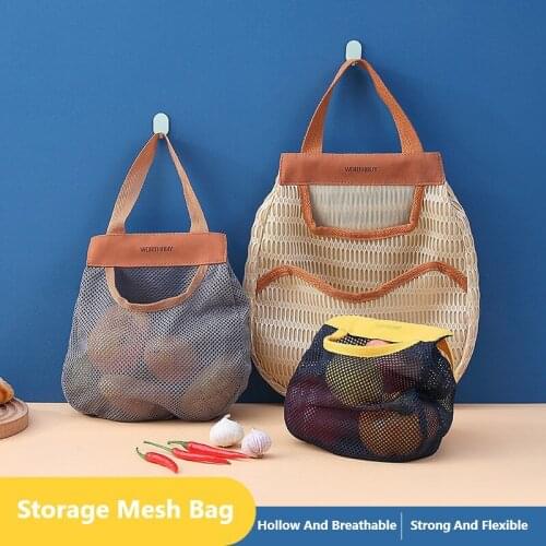 1 Pc Portable Storage Net Bag Onion Ginger Garlic Storage Hanging Bag Kitchen Fruit Vegetable Bag Hollow Sundries Shopping Bag