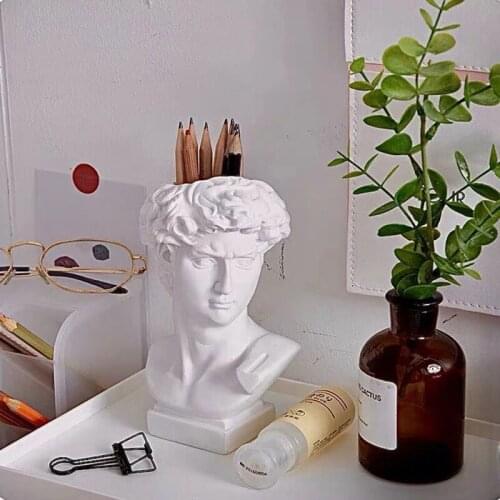 Home Decor Vase Resin Head Vase David Pen Holder Storage Box Avatar Vase Figure Statue Succulents Flower Arrangement Cylinder