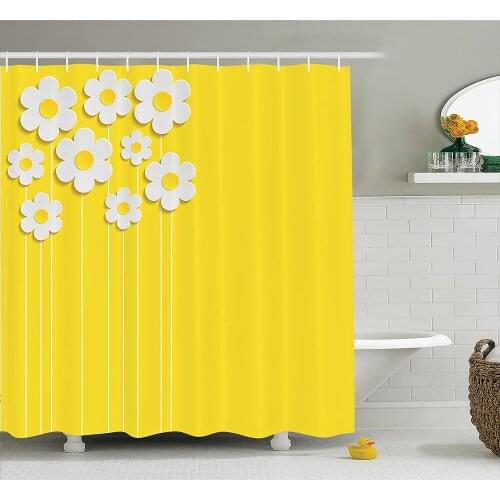 Yellow Decor Shower Curtain Spring Flowers Daisy On Clean Blossom Meadow Scenic Art Print Waterproof Curtains Home Bathtub Decor