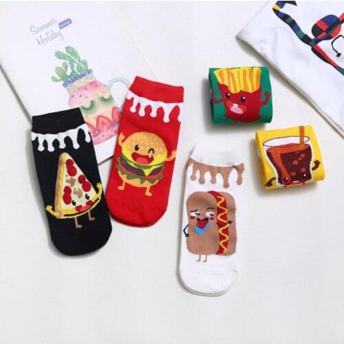 Women Socks Happy Cute Socks Hamburgers French Fries Donut Coke Funny Kawaii Sock Short Ankle Woman Harajuku Sox Autumn Winter
