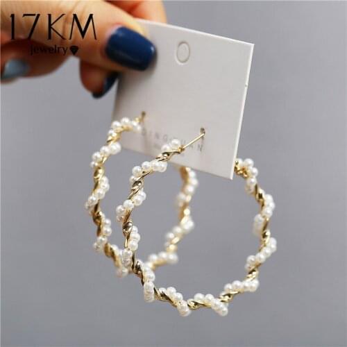17KM Pearl Oversize Hoop Earrings For Women Girls Brinco Fashion Round Earrings 2020 Circle Earring Statement Geometric Jewelry