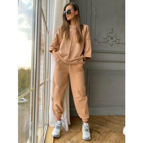 Vetement Femme 2021 Summer New Casual Fashion Comfortable Loose Home Short-sleeved Trouser Suit Women