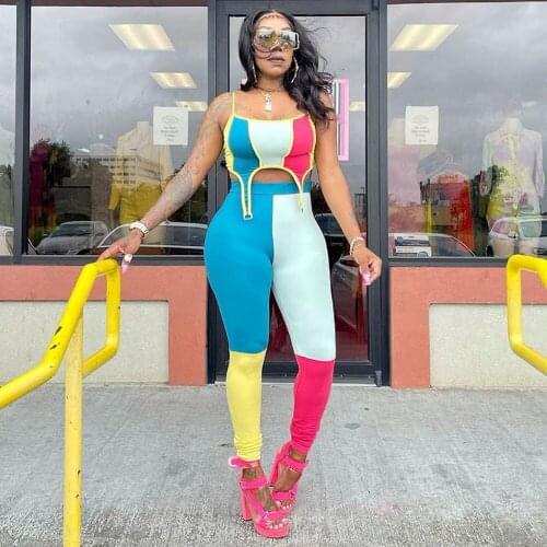 Color Block Patchwork Camisole Irregular Tops and High Waist Skinny Legging for Women Streetwear Two Piece Set Female Clothing