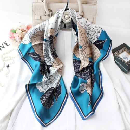 Women Square Luxurious Stain Silk Scarf All-match Wraps Elegant Floral Dot Spring Summer Head Neck Hair Tie Band Neckerchief