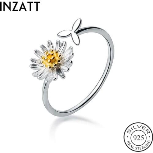 INZATT Real 925 Sterling Silver Plant Adjustable Ring For Fashion Woman Party Fine Jewelry Cute Flower Accessories Gift