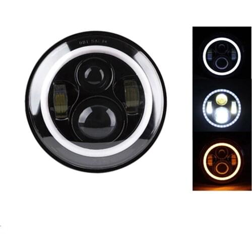 1Piece 7 inch Car LED Headlight Kit 7" 80W Halo LED DRL H4 Plug Hi/low Auto Headlamp With Angle Eyes For 4WD Wrangler JK TJ 12V