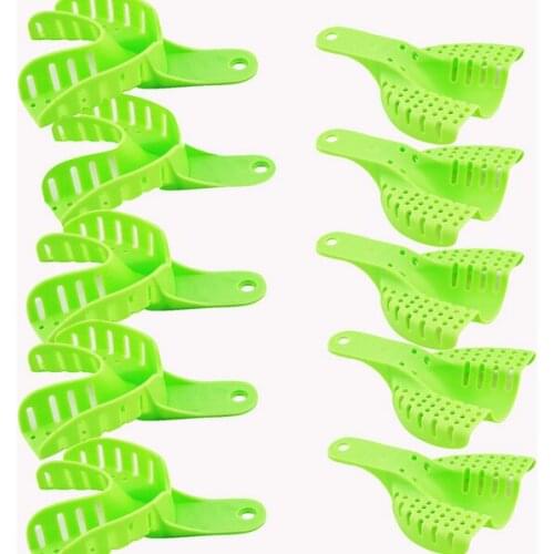 10pcs Teeth Whitening Teeth Trays Dental Impression Trays Autoclavable Dental Central Dental Supply Green Trays Set