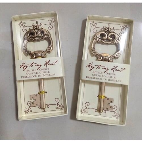 20PCS/LOT Antique Gold Key to My Heart Vintage Key Bottle Opener Wedding Favors Gifts Kids Birthday Party Souvenirs