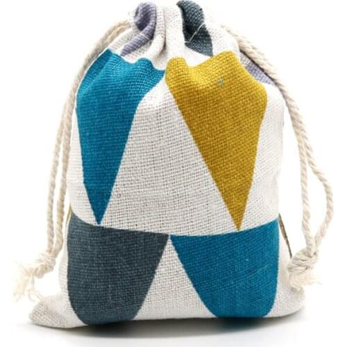 5pcs/Lot 9cmx12cm Geometric Styles Drawstring Pouches Wedding Gift Bags For DIY Cotton and Hemp Cloth Bags Jewelry Packaging Bag