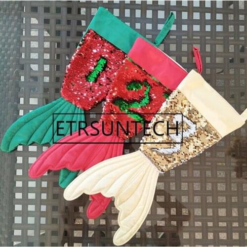 50pcs Mermaid Sequins Sock Christmas Stockings Bling Gifts Bag Santa Claus Socks Christmas Decorations Gifts Ornaments
