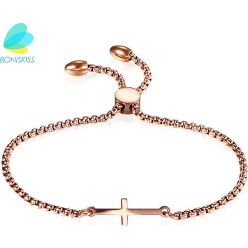Boniskiss Fashion Rose Gold Women Bracelet Chain Link Bracelet Cross Charm Bracelets For Women Female Wedding Gifts