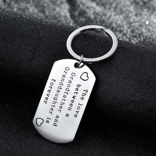 12PCs Dog Tag Stainless Steel Keychains The Love Between A Grandfather And Granddaughter Is Forever Keyrings Family Grandpa Gift